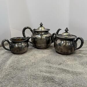 Vintage Wallace Silverplate Teapot, Sugar Creamer Set “M” Engraved Regency MCM
